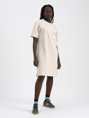 Pure Waste W's Short Sleeve Sweatshirt Dress - Recycled cotton & Recycled polyester Ecru