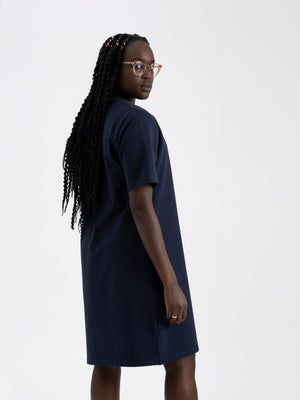 Pure Waste W's Short Sleeve Sweatshirt Dress - Recycled cotton & Recycled polyester Solid Navy