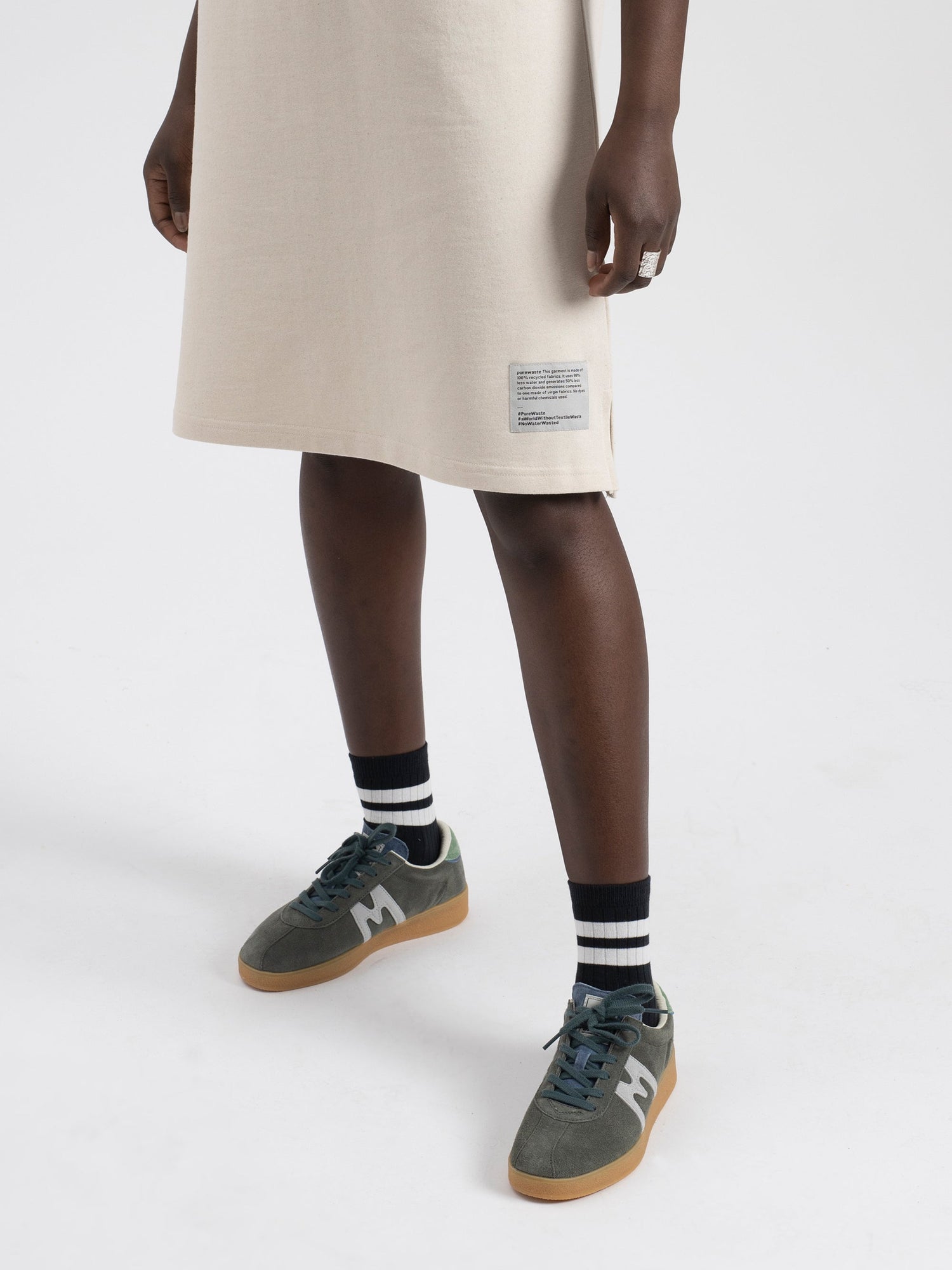 Pure Waste W's Short Sleeve Sweatshirt Dress - Recycled cotton & Recycled polyester Ecru Dress