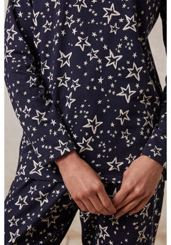 People Tree W's Stars L/S Pyjama Top - 100% Organic Certified Cotton Navy Underwear