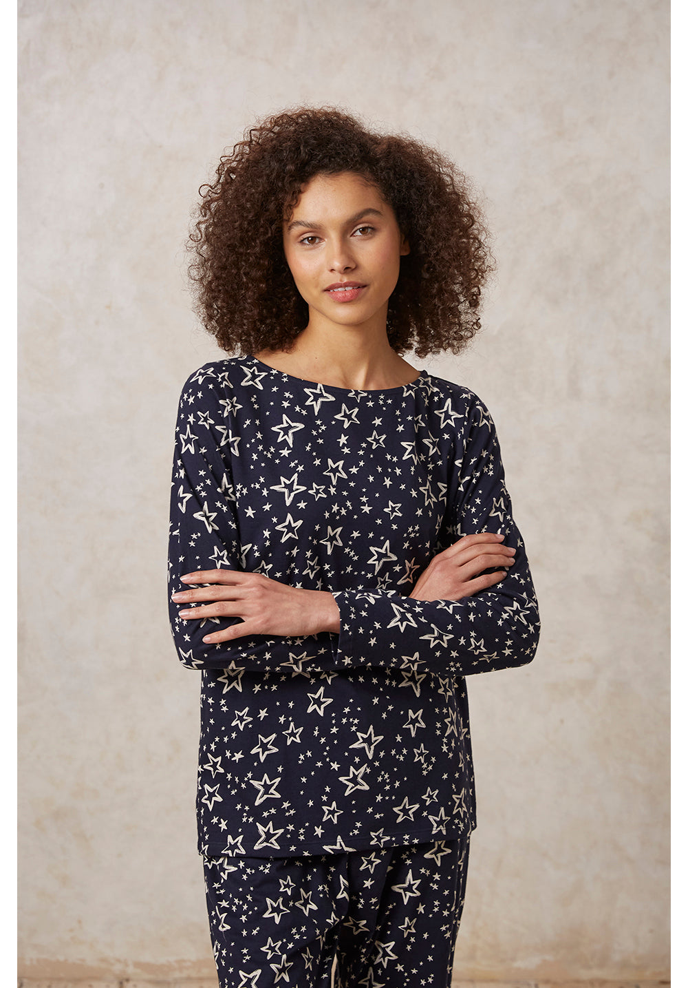 People Tree W's Stars L/S Pyjama Top - 100% Organic Certified Cotton Navy Underwear