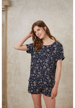 People Tree W's Stars Pyjama Tee - 100% Organic Certified Cotton Navy Underwear