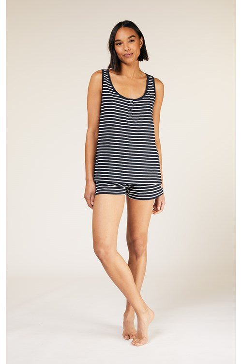 People Tree - W's Stripe Pyjama Vest - 100% Organic Certified Cotton - Weekendbee - sustainable sportswear