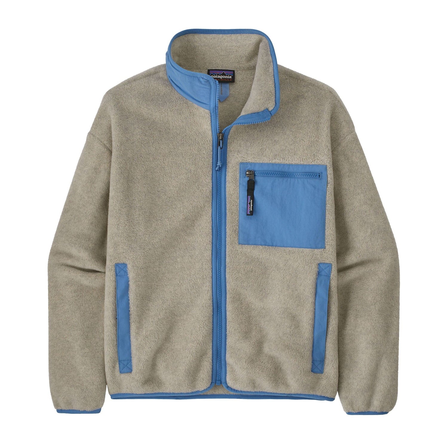 Patagonia W's Synchilla® Fleece Jacket - 100% recycled polyester Oatmeal Heather w/Blue Bird Jacket