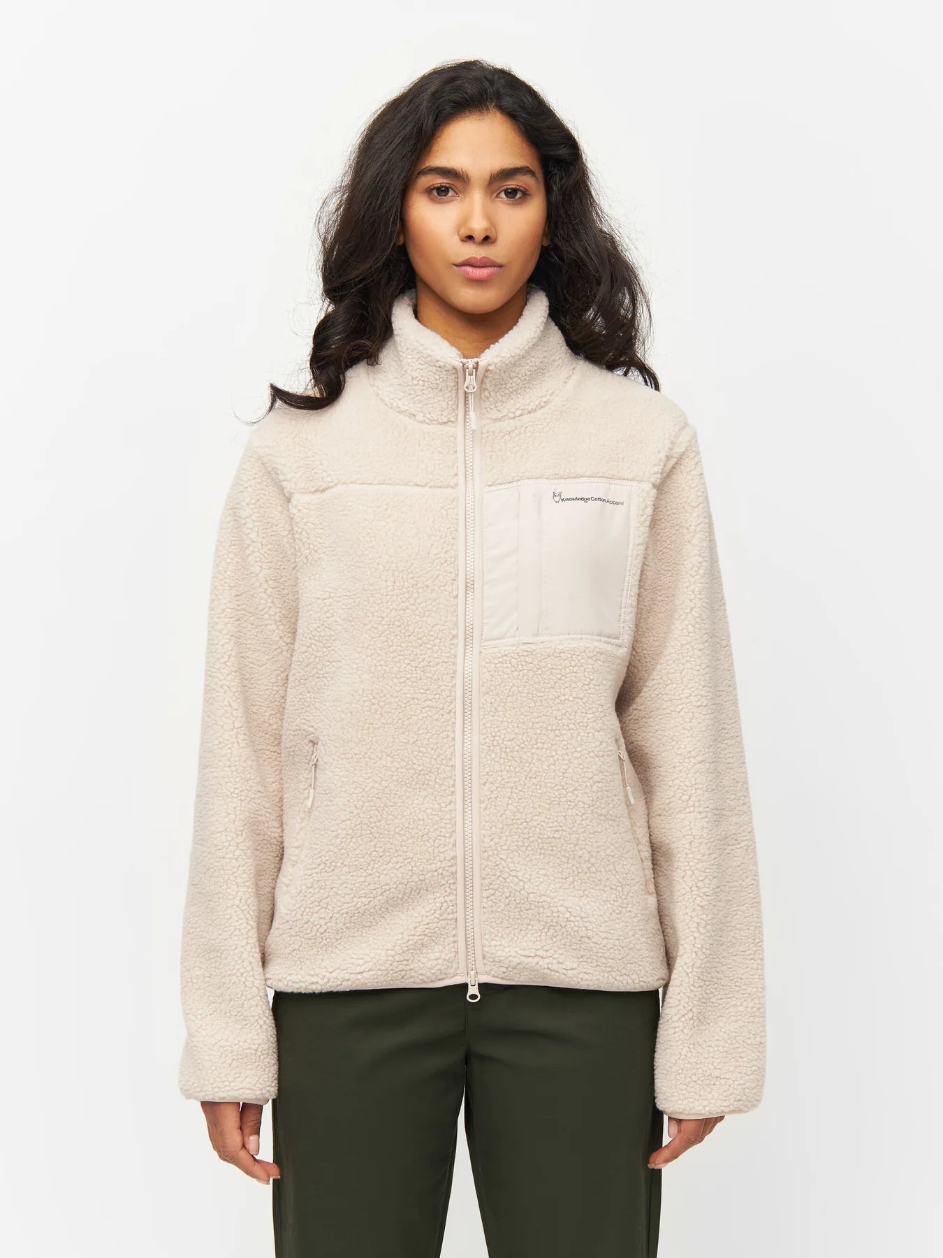 KnowledgeCotton Apparel - W's Teddy high neck fleece zip jacket - 100% Recycled PET - Weekendbee - sustainable sportswear