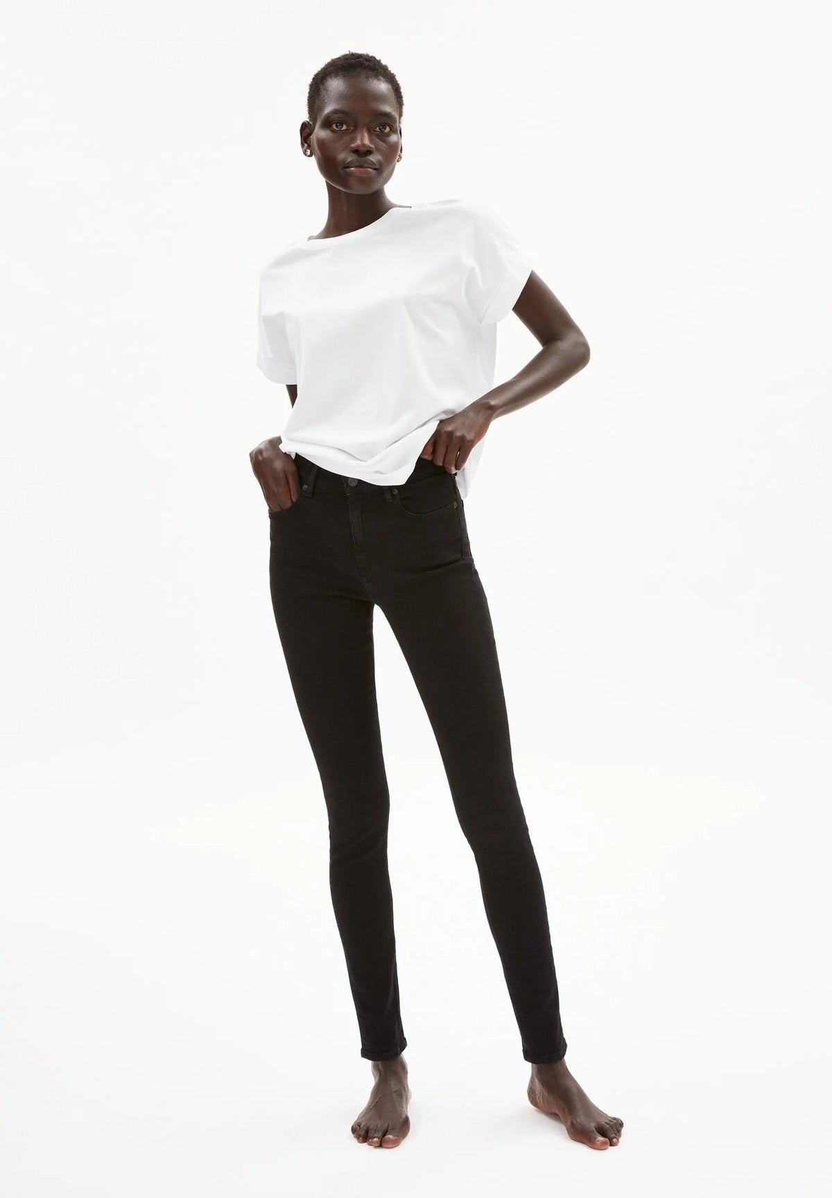 W's Tillaa - Stretch Mid Waist Skinny Jeans - Organic Cotton Pants Armedangels Black Night 25 32