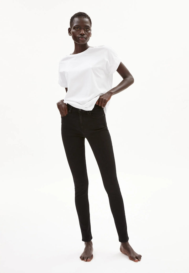 W's Tillaa - Stretch Mid Waist Skinny Jeans - Organic Cotton Pants Armedangels Black Night 25 32