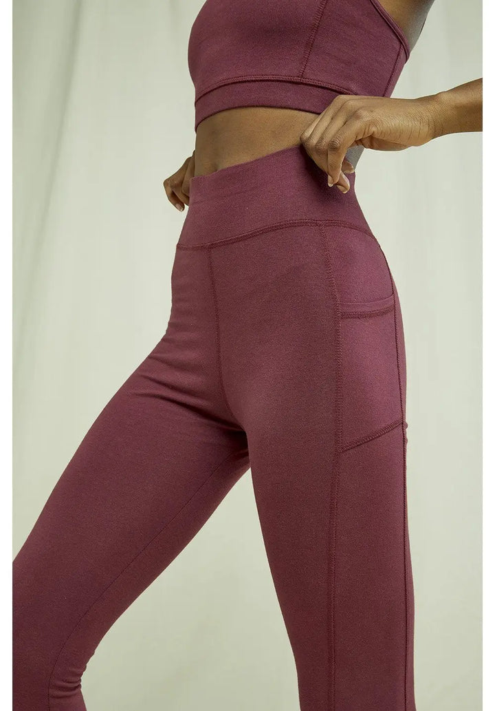 W's Yoga Pocket Leggings - Organic Cotton Pants People Tree Burgundy 8