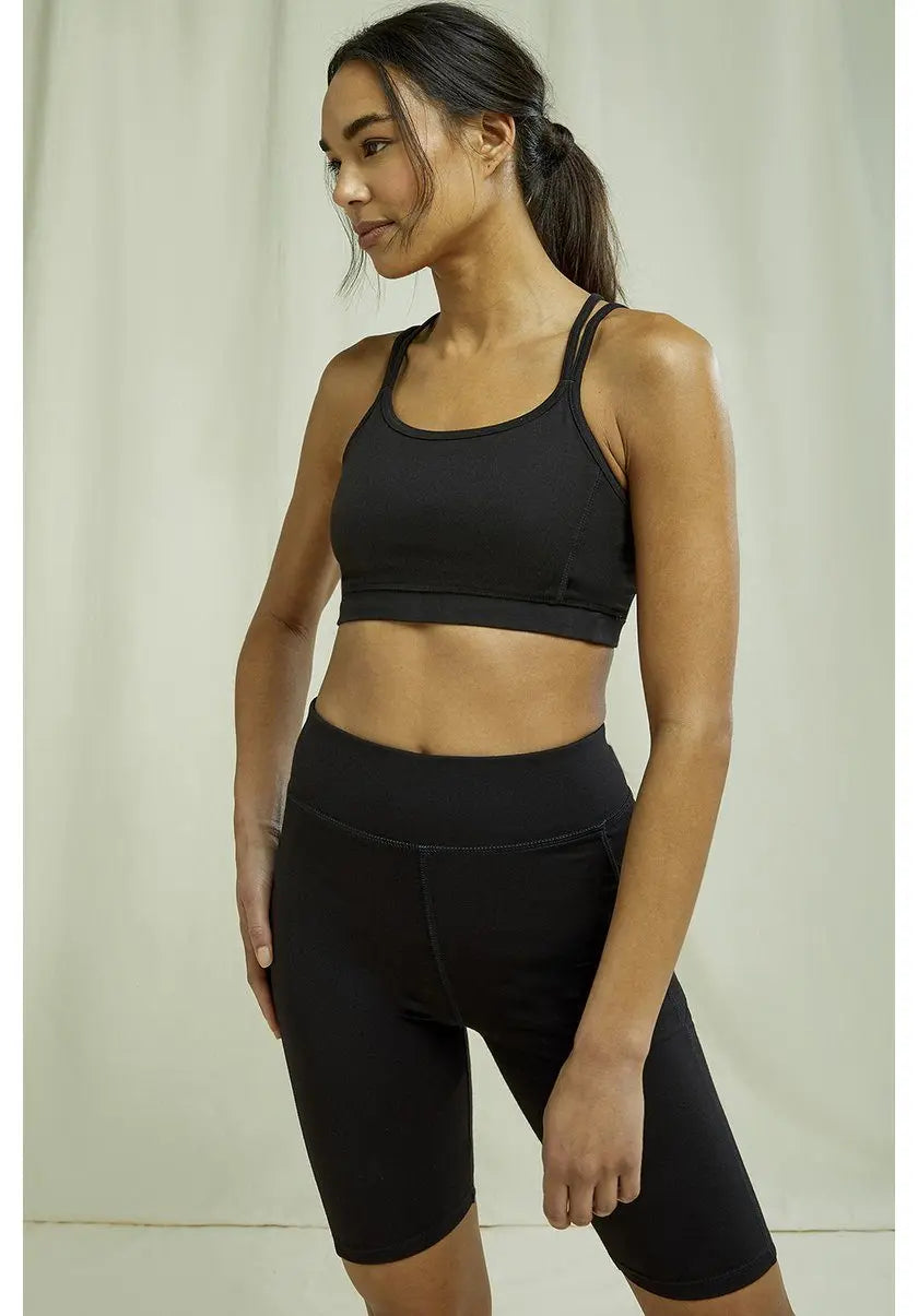 People Tree W's Yoga Y-back Crop Top - Organic Cotton Black Shirt
