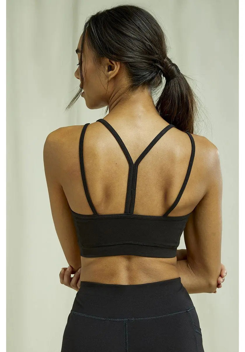 People Tree W's Yoga Y-back Crop Top - Organic Cotton Black Shirt